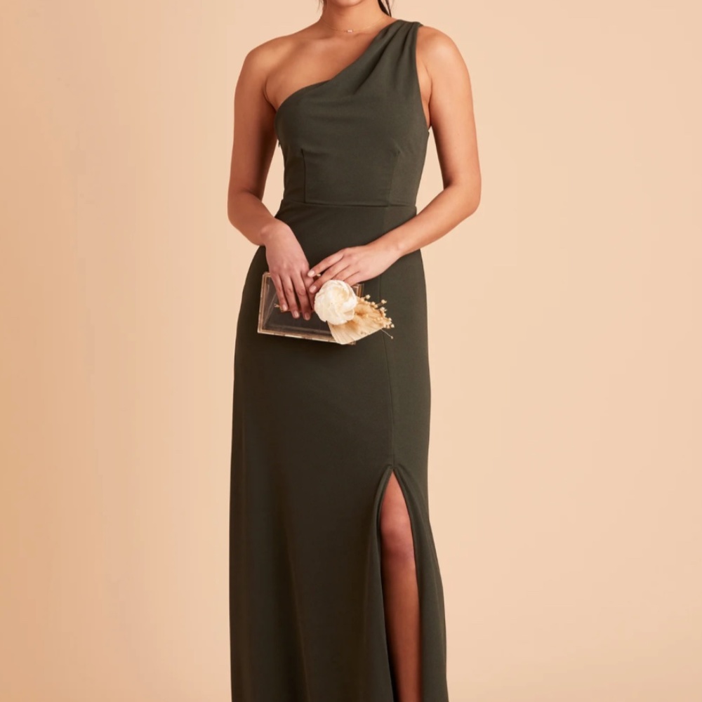 Birdy Grey Kira One Shoulder Crepe Bridesmaid Dress in Olive